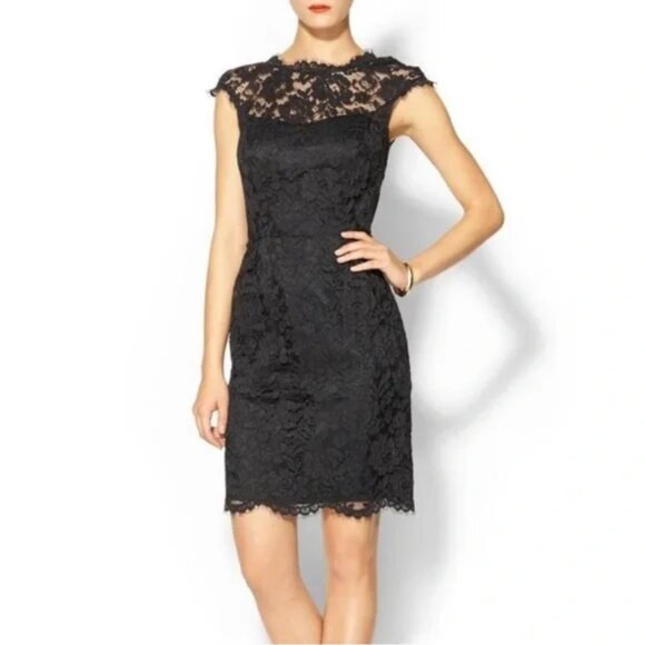 Shoshanna Dresses & Skirts - Shoshanna Olivia Black Floral Cap Sleeve Lace Sheath Dress Size 4